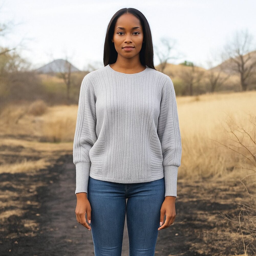 Simply Vera Wang Women XS Gray Ribbed Long Sleeve Polyester Blend Sweater Preppy